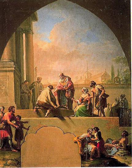 Francisco Bayeu Charity of Saint Elladius of Toledo, oil painting by Francisco Bayeu. Cathedral of Toledo cloister oil painting image